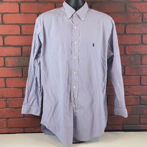 Ralph Lauren Stripped Button Down Dress Shirt Blue Men's XL Yarmouth